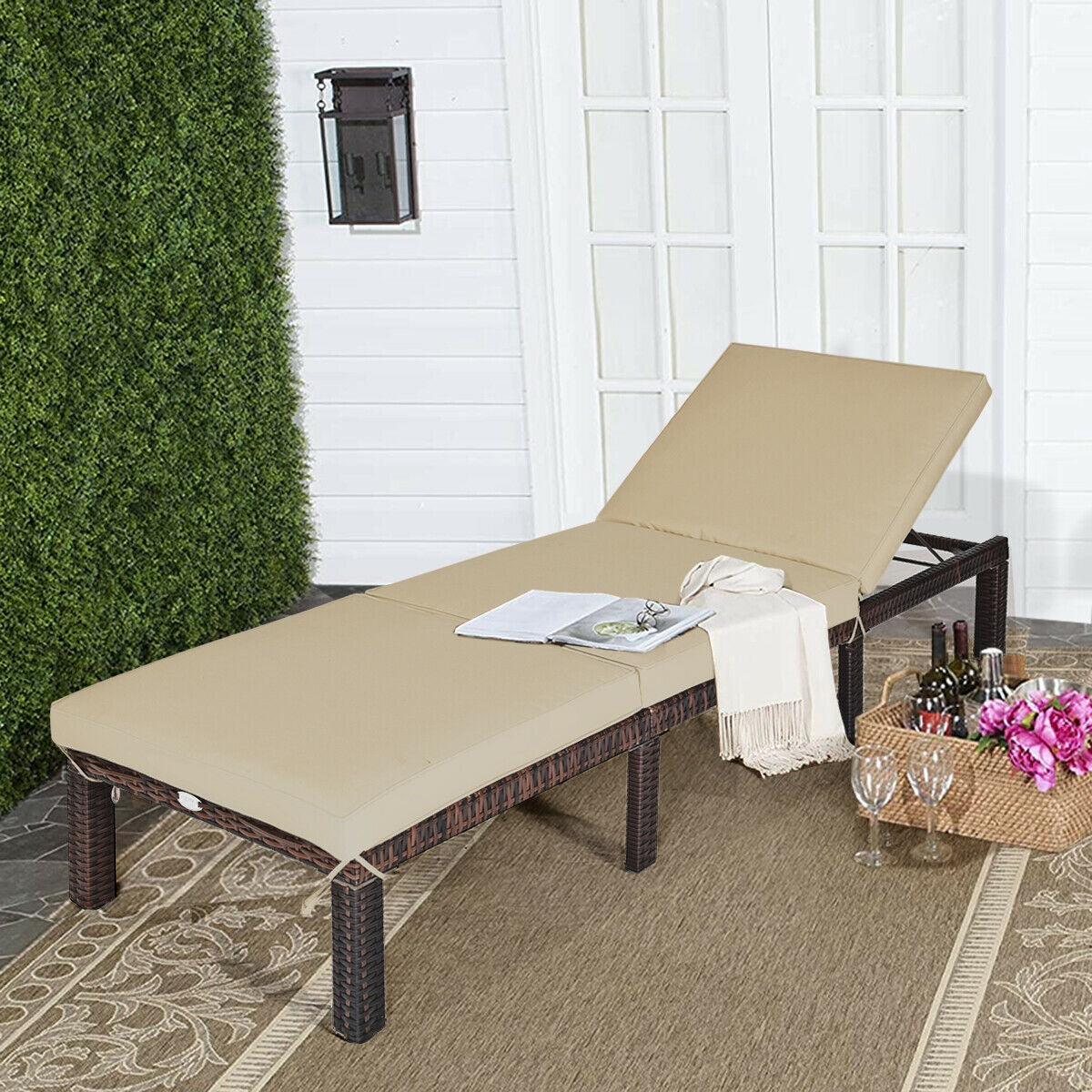 Outdoor Rattan Adjustable Cushioned ChaiseÂ