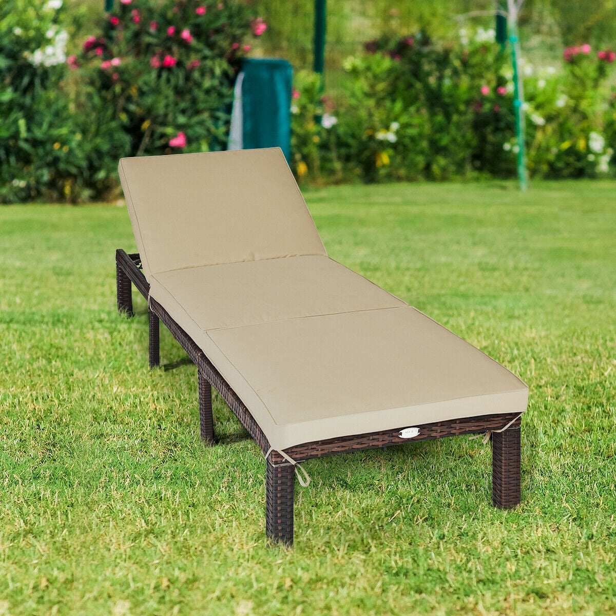 Outdoor Rattan Adjustable Cushioned ChaiseÂ
