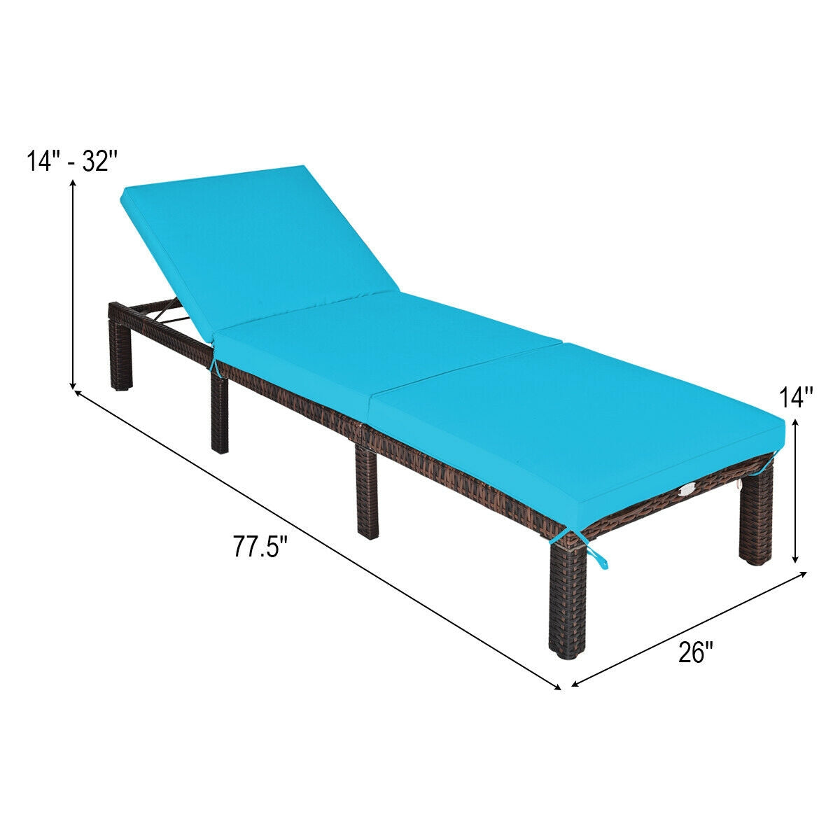 Outdoor Rattan Adjustable Cushioned Chaise-TurquoiseÂ