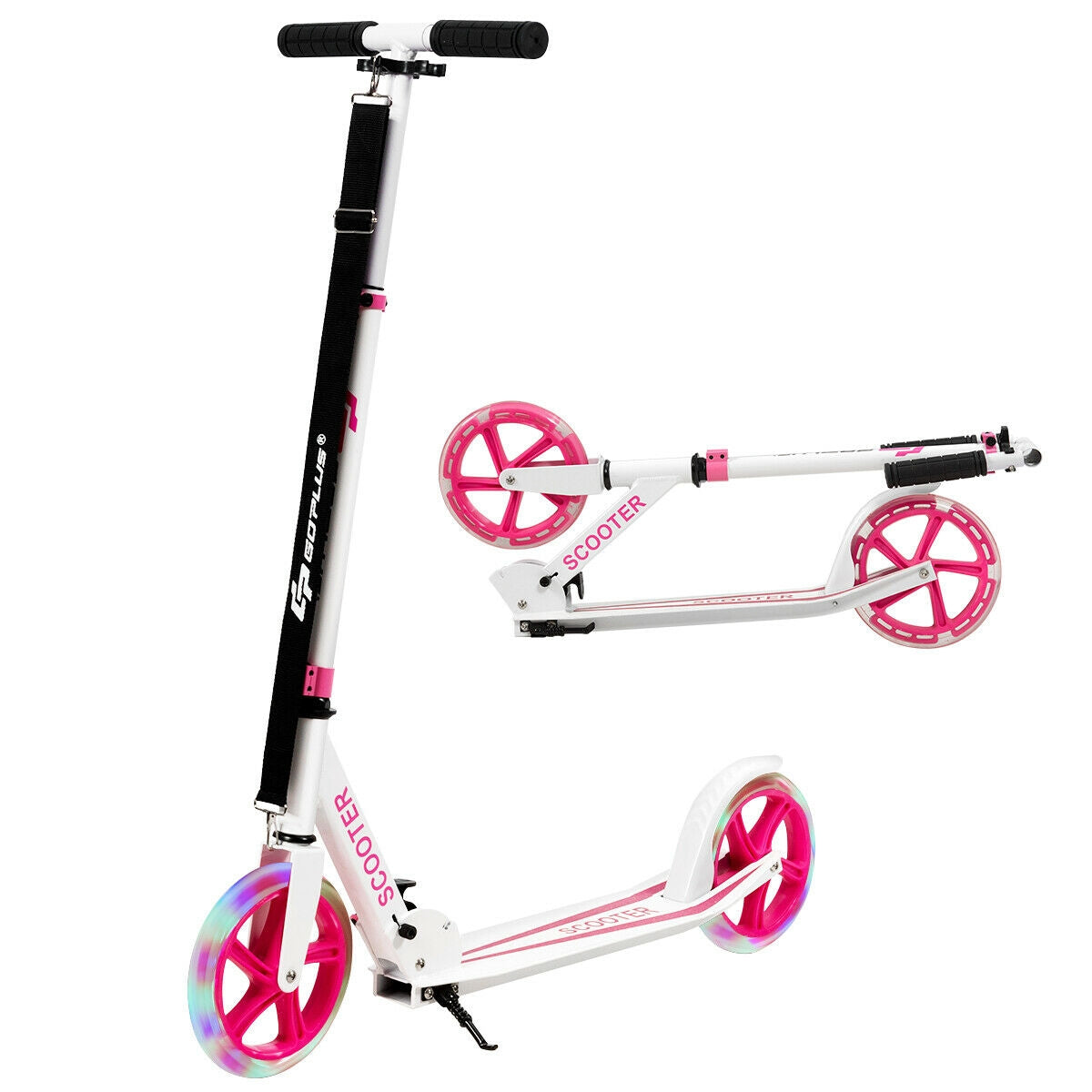 Portable Folding Sports Kick Scooter with LED Wheels-PinkÂ