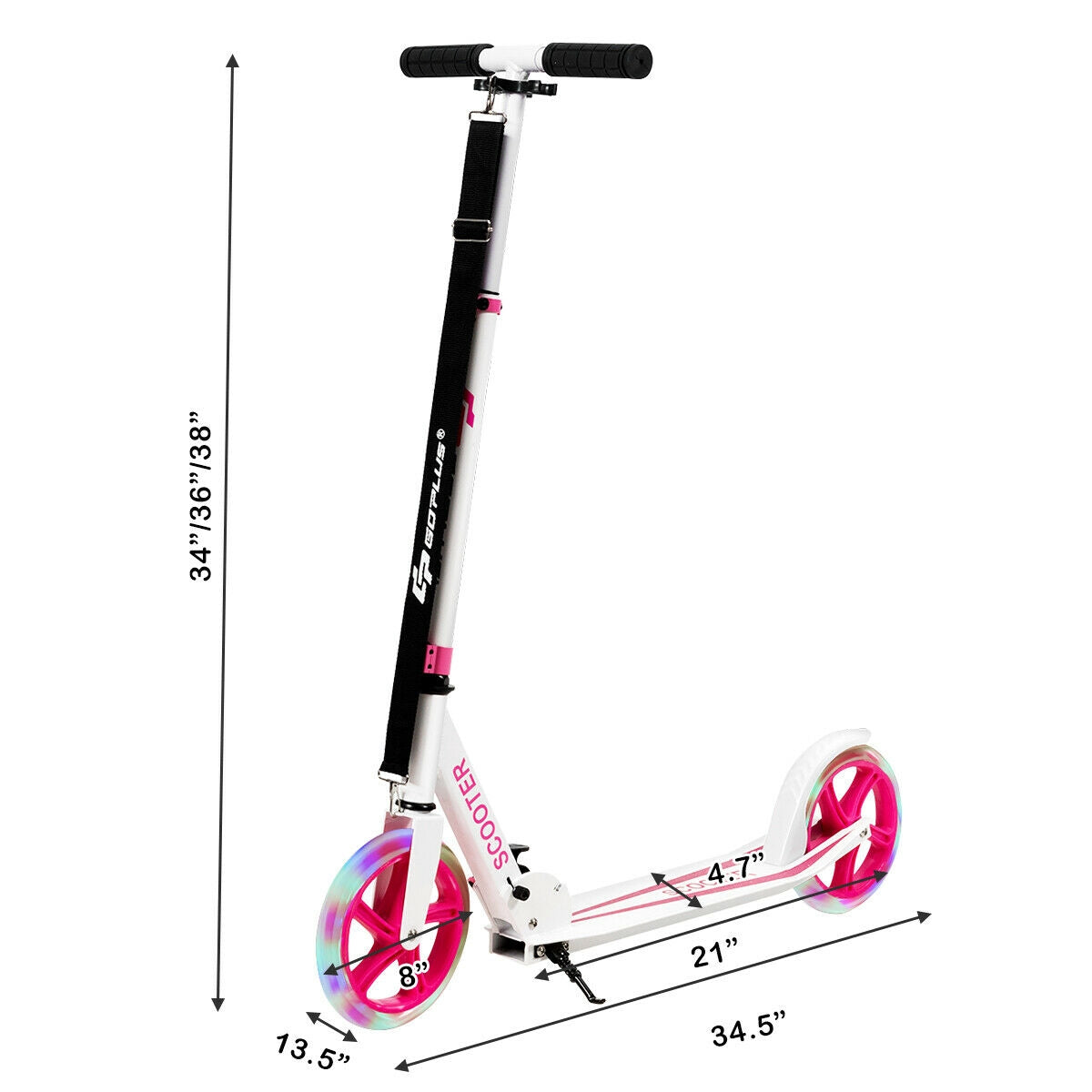 Portable Folding Sports Kick Scooter with LED Wheels-PinkÂ