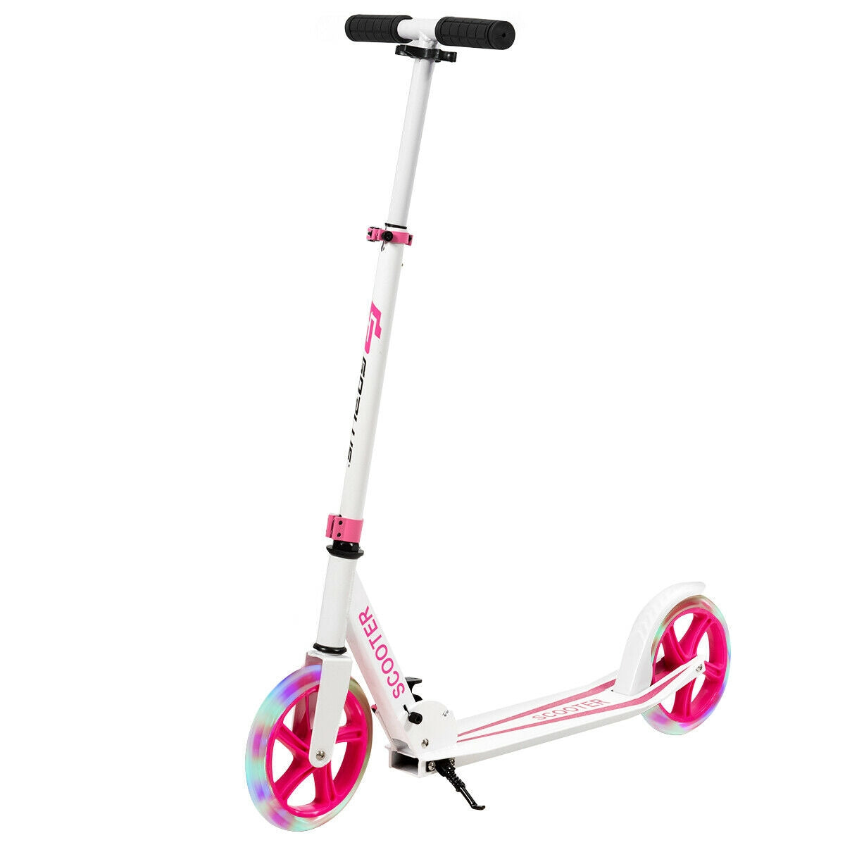 Portable Folding Sports Kick Scooter with LED Wheels-PinkÂ