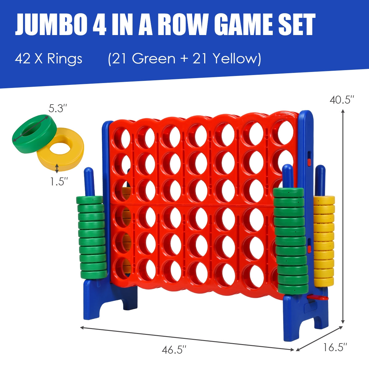 Jumbo 4-to-Score Giant Game Set with 42 Jumbo Rings and Quick-Release Slider-BlueÂ
