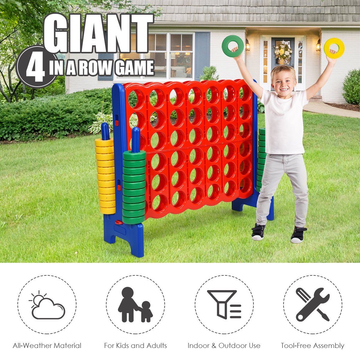 Jumbo 4-to-Score Giant Game Set with 42 Jumbo Rings and Quick-Release Slider-BlueÂ