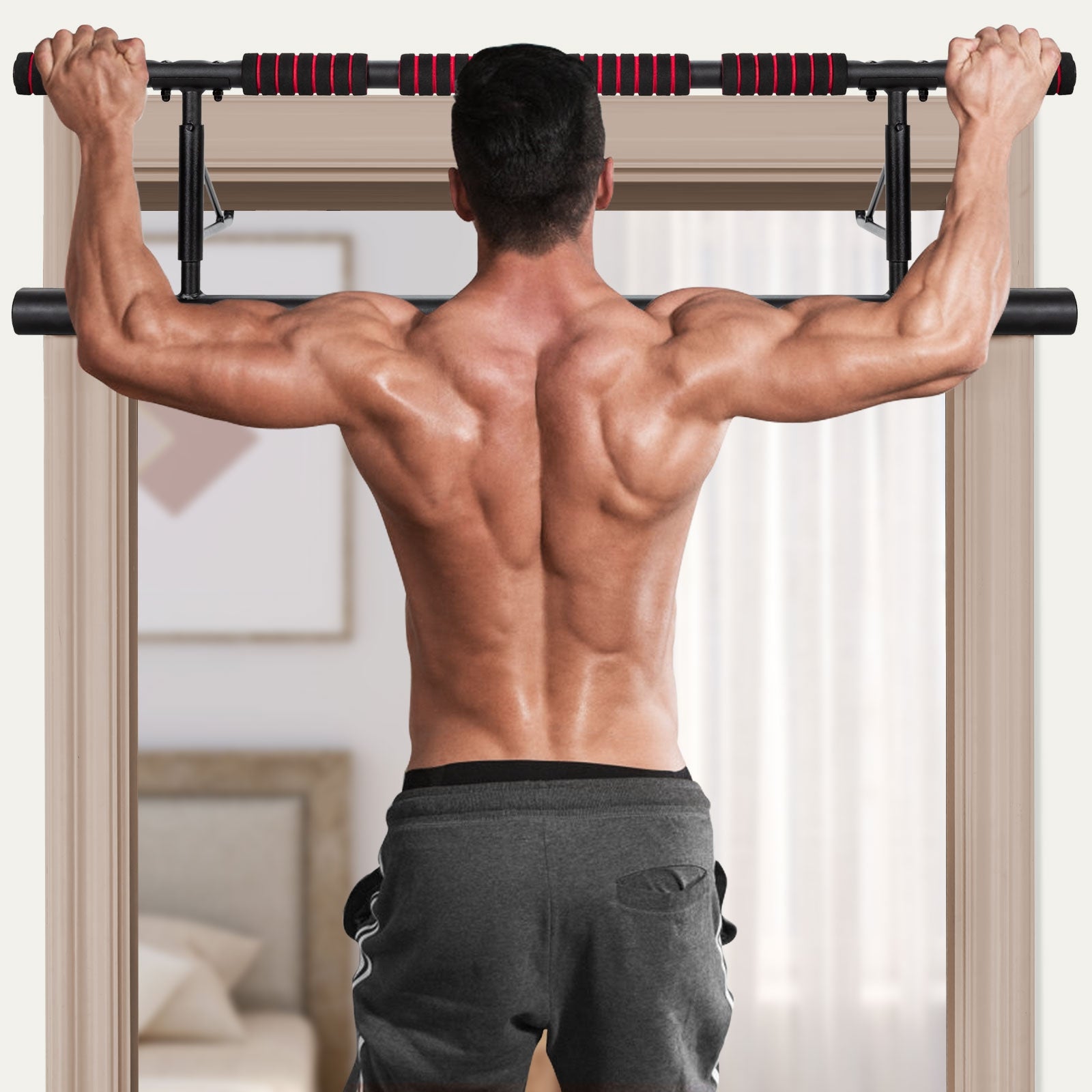 Foldable Pull Up Bar Doorway Chin Up Bar with Foam Grip for Home GymÂ
