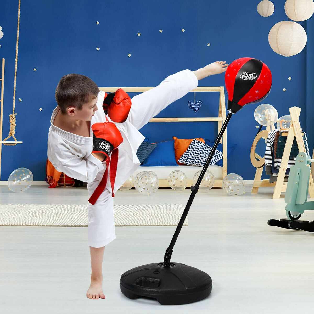 Kids Adjustable Stand Punching Bag Toy Set with Boxing GloveÂ