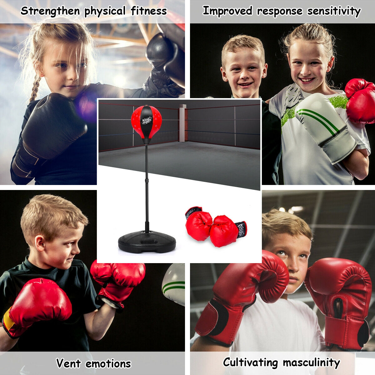 Kids Adjustable Stand Punching Bag Toy Set with Boxing GloveÂ