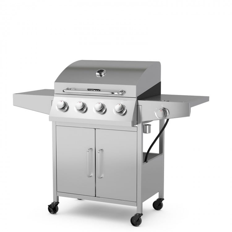 50000 BTU 5-Burner Propane Gas Grill with Side Burner and 2 Prep Tables