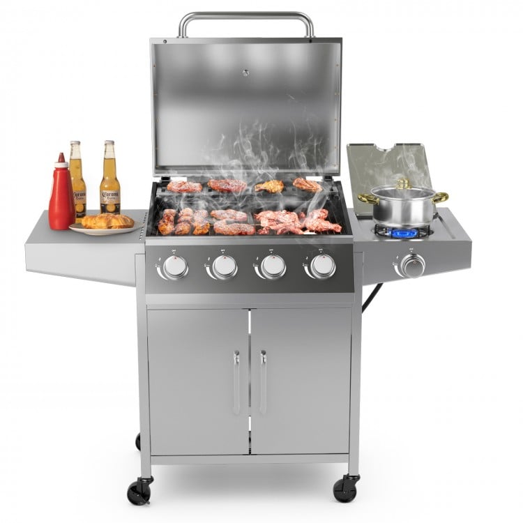 50000 BTU 5-Burner Propane Gas Grill with Side Burner and 2 Prep Tables