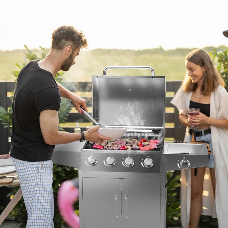 50000 BTU 5-Burner Propane Gas Grill with Side Burner and 2 Prep Tables