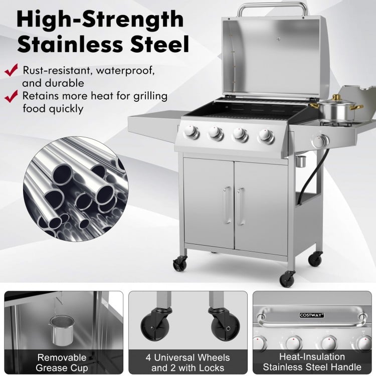 50000 BTU 5-Burner Propane Gas Grill with Side Burner and 2 Prep Tables