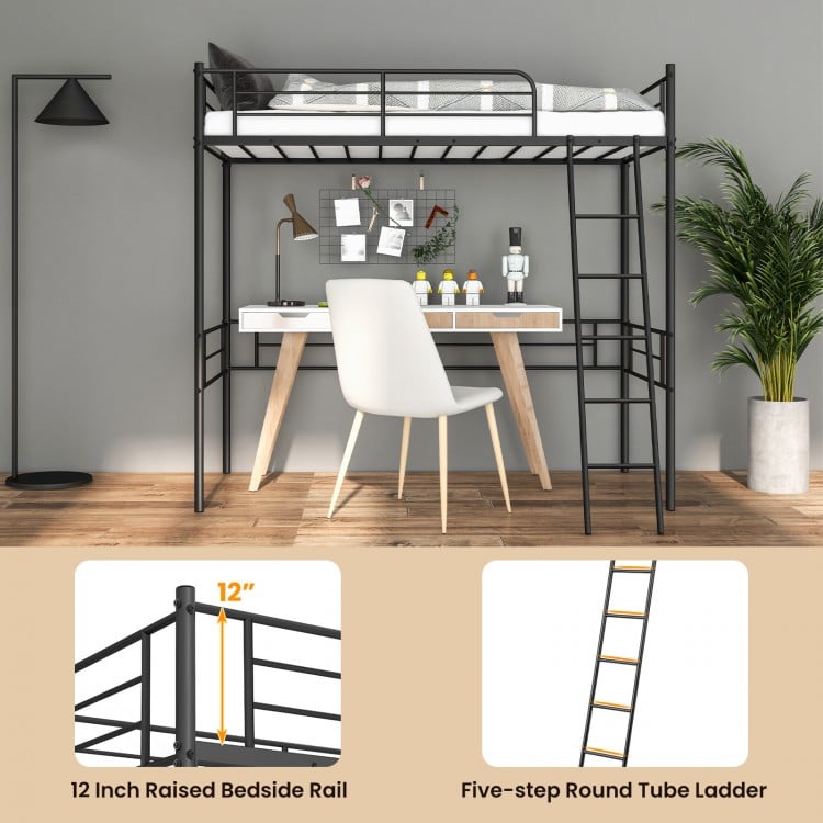 Metal Loft Twin Bed Frame Single High Loft Bed-Black