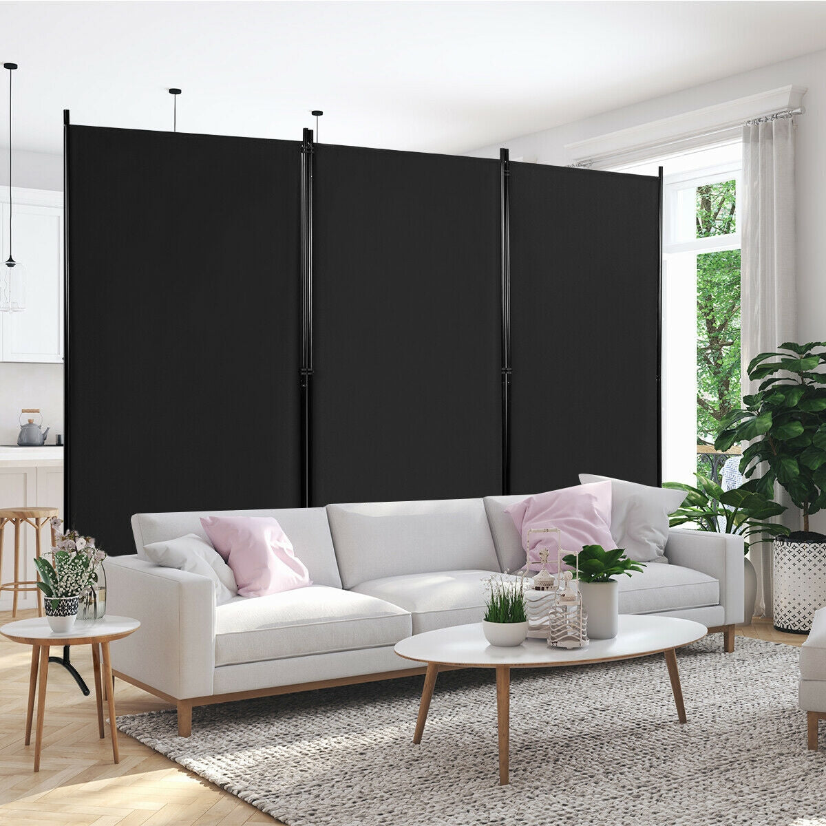 3-Panel Room Divider Folding Privacy Partition Screen for Office Room-BlackÂ