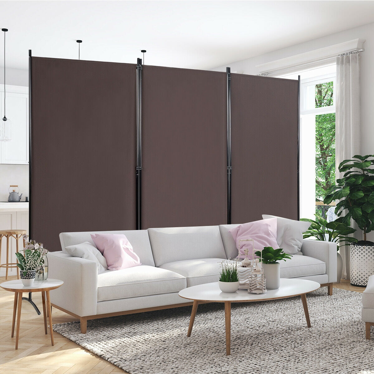 3-Panel Room Divider Folding Privacy Partition Screen for Office Room-BrownÂ