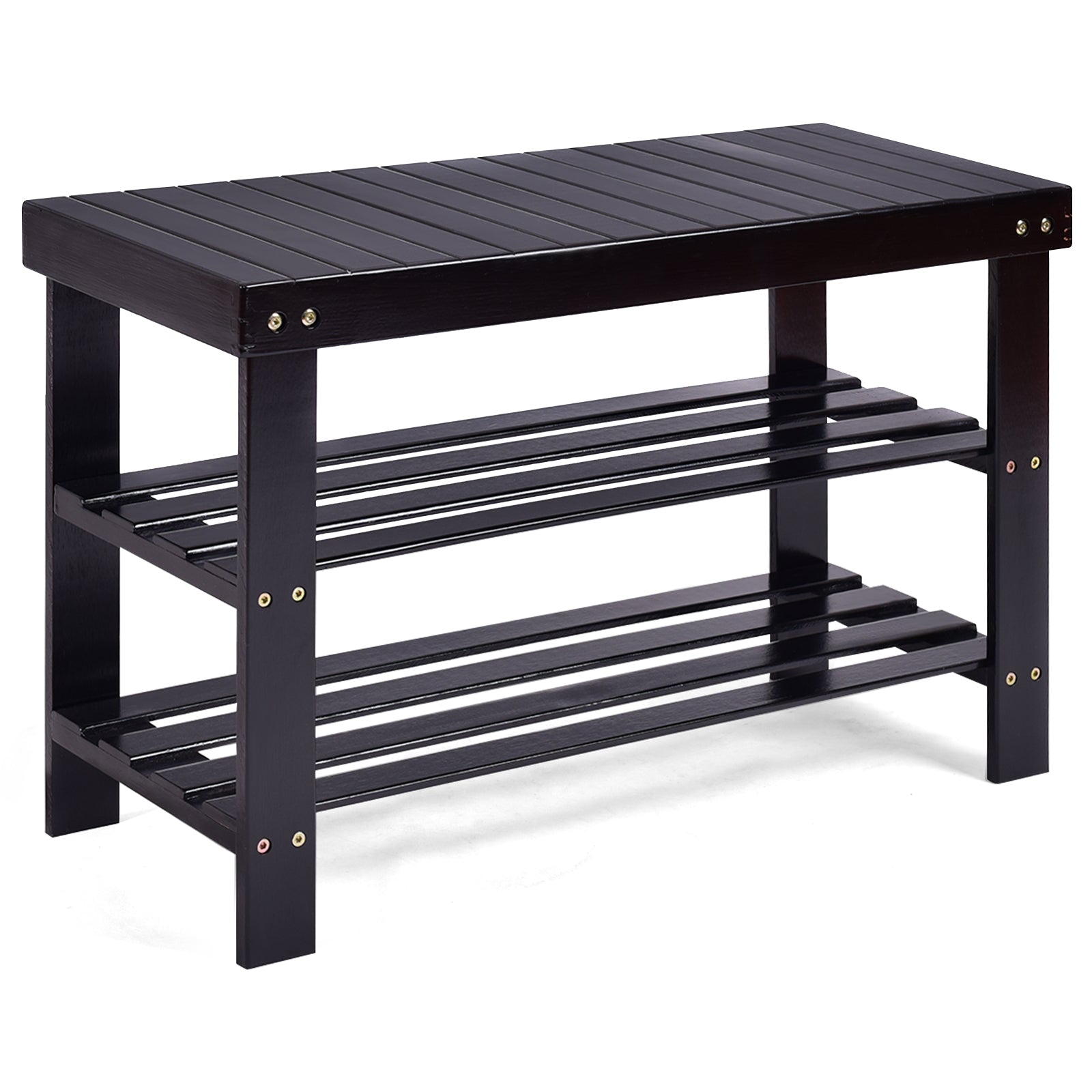 3 Tier Bamboo Bench Storage Shoe Shelf-BlackÂ