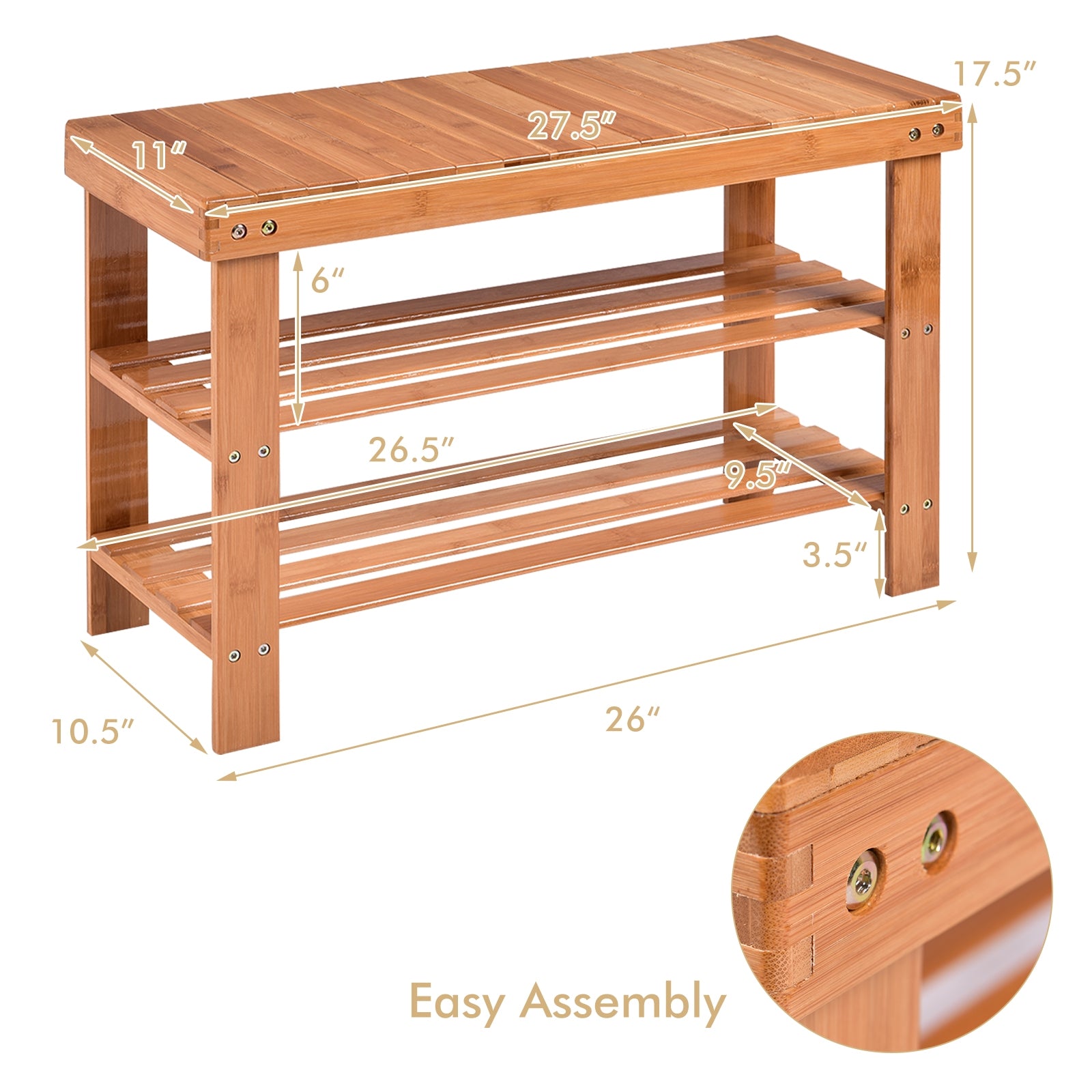 3 Tier Bamboo Bench Storage Shoe Shelf-NaturalÂ