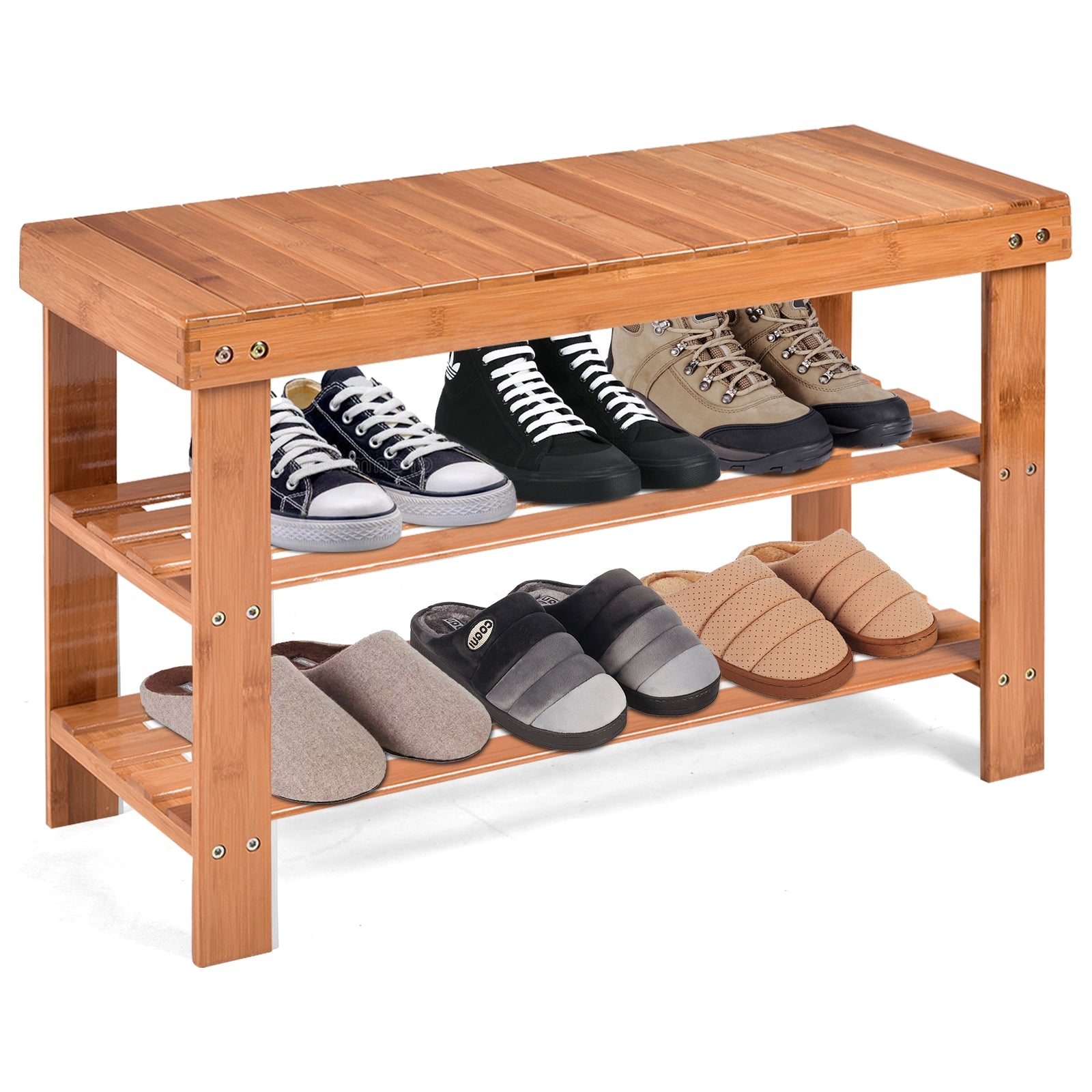 3 Tier Bamboo Bench Storage Shoe Shelf-NaturalÂ