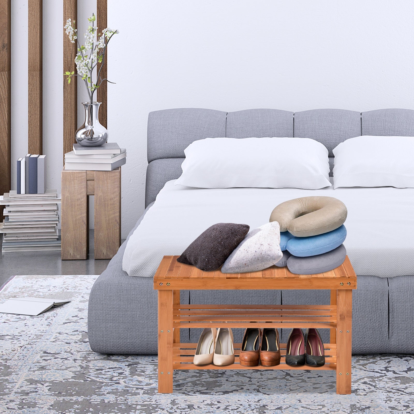 3 Tier Bamboo Bench Storage Shoe Shelf-NaturalÂ