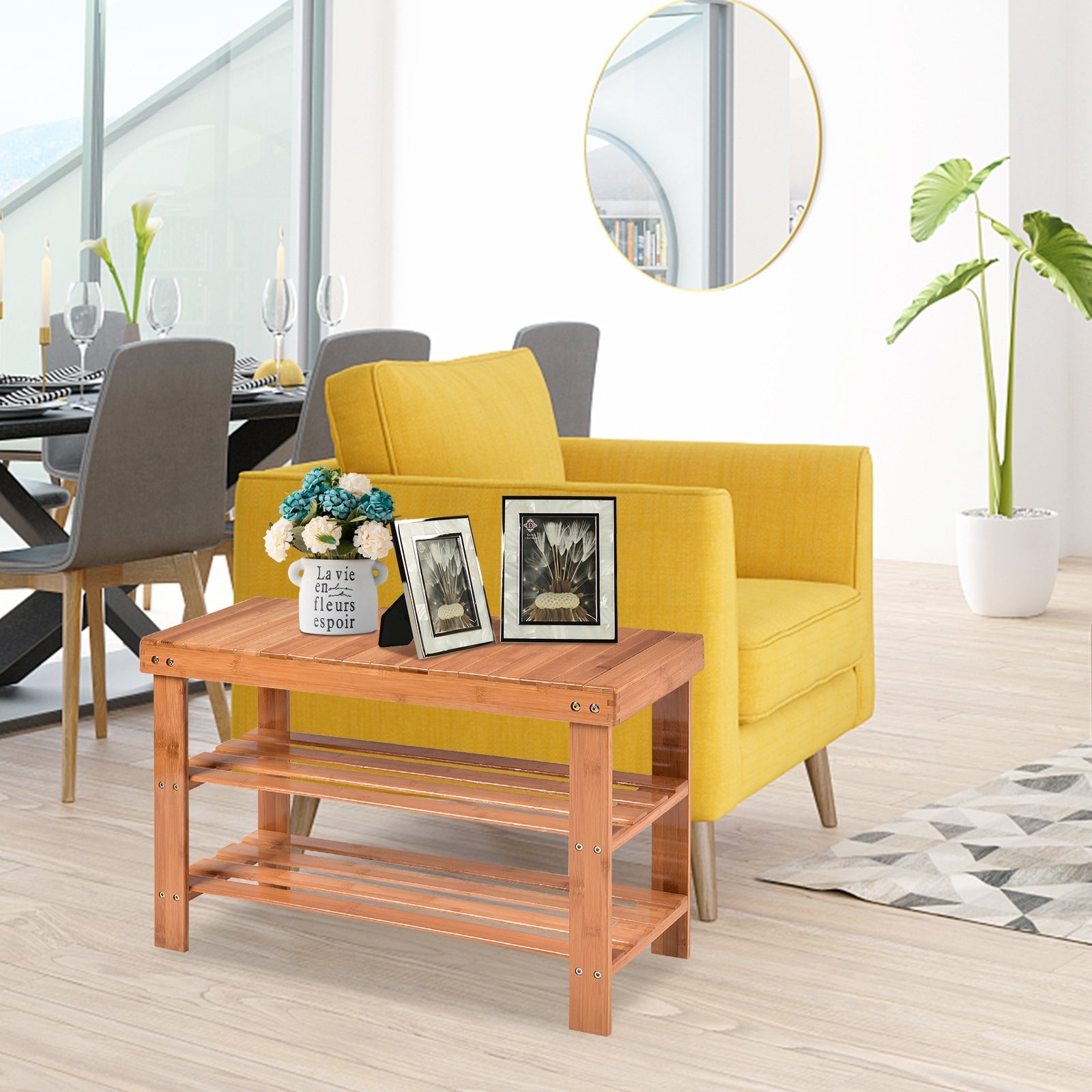 3 Tier Bamboo Bench Storage Shoe Shelf-NaturalÂ