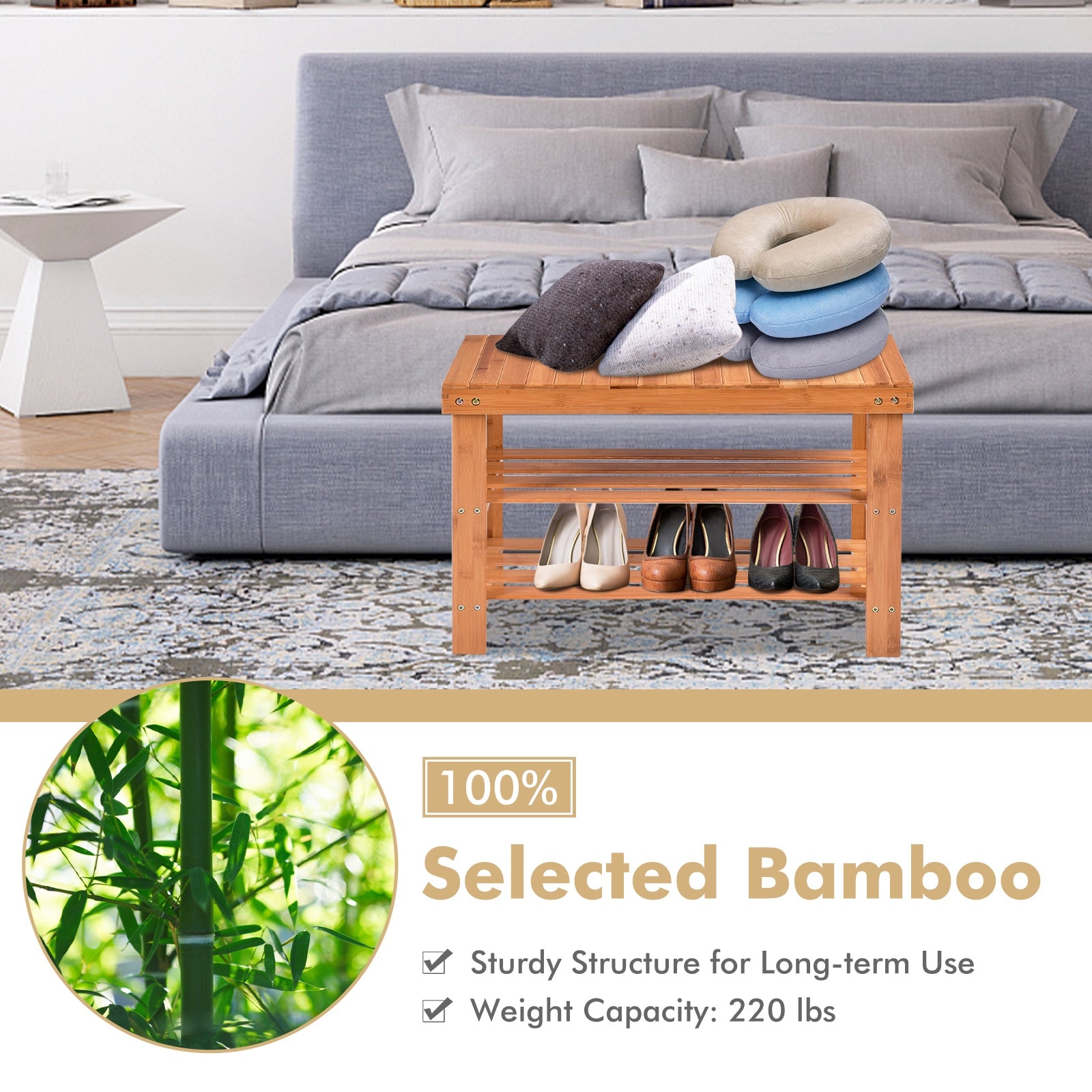 3 Tier Bamboo Bench Storage Shoe Shelf-NaturalÂ