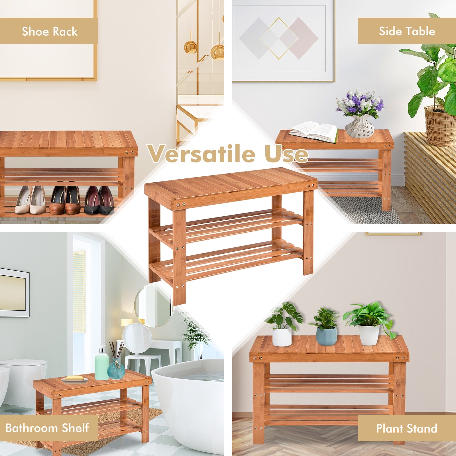 3 Tier Bamboo Bench Storage Shoe Shelf-NaturalÂ