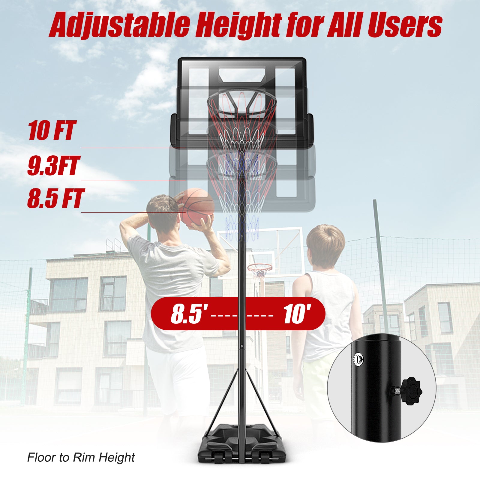 Height Adjustable Portable Shatterproof Backboard Basketball Hoop with 2 NetsÂ