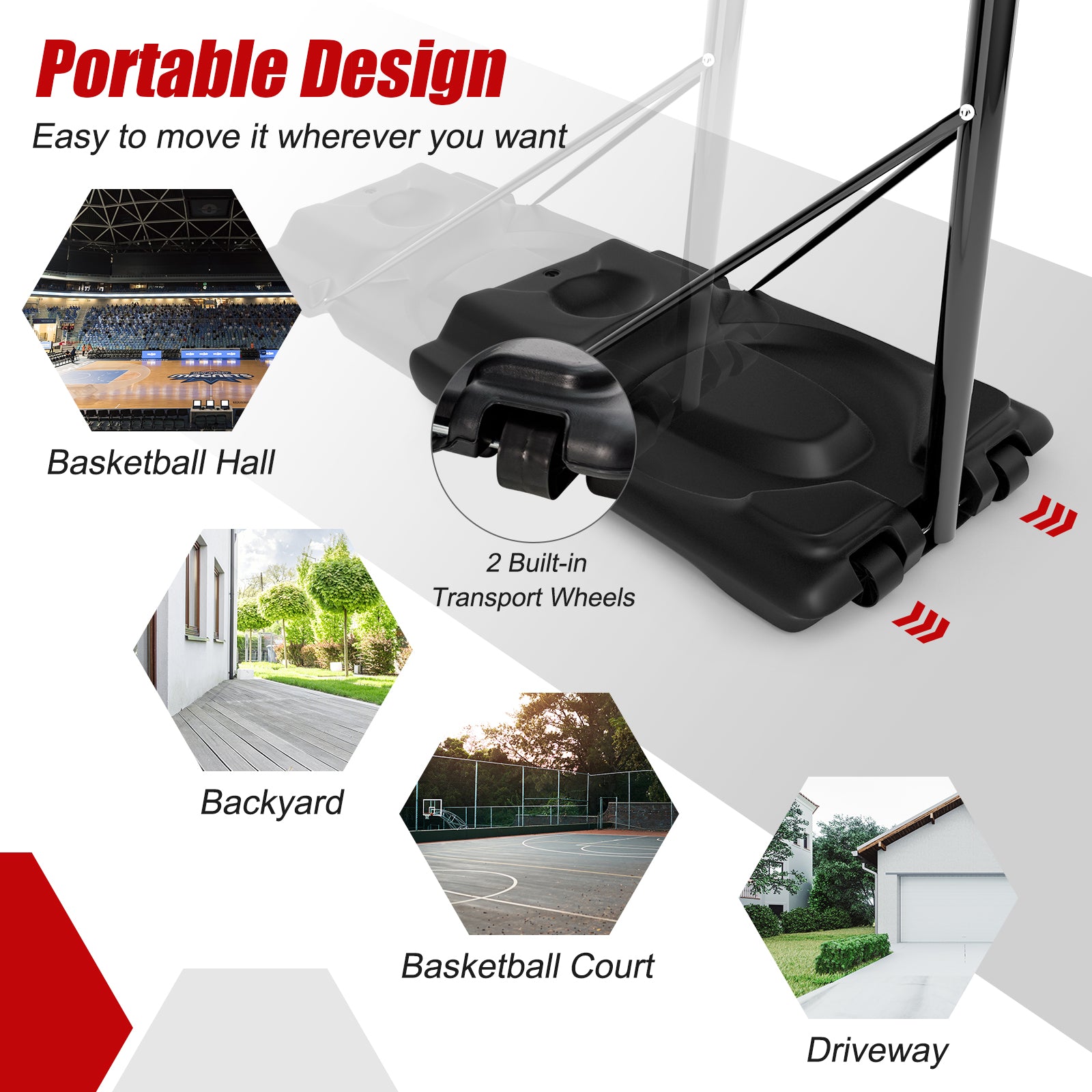 Height Adjustable Portable Shatterproof Backboard Basketball Hoop with 2 NetsÂ