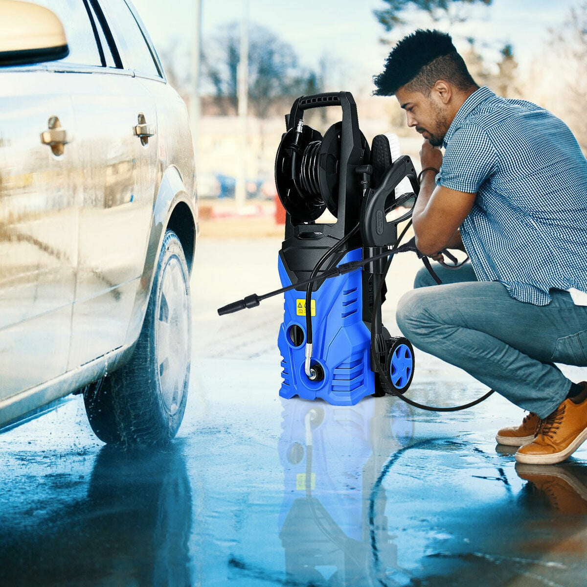 1800W 2030PSI Electric Pressure Washer Cleaner with Hose Reel-BlueÂ