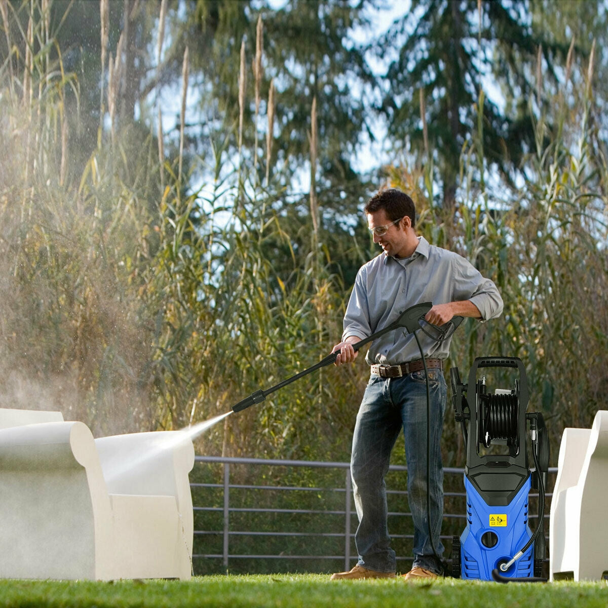1800W 2030PSI Electric Pressure Washer Cleaner with Hose Reel-BlueÂ