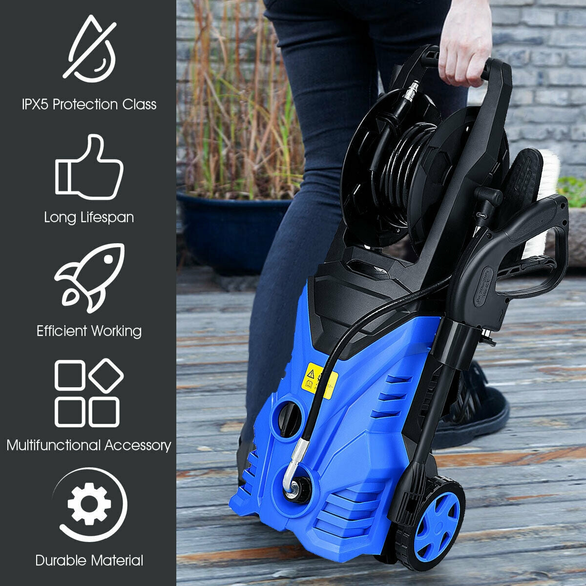 1800W 2030PSI Electric Pressure Washer Cleaner with Hose Reel-BlueÂ
