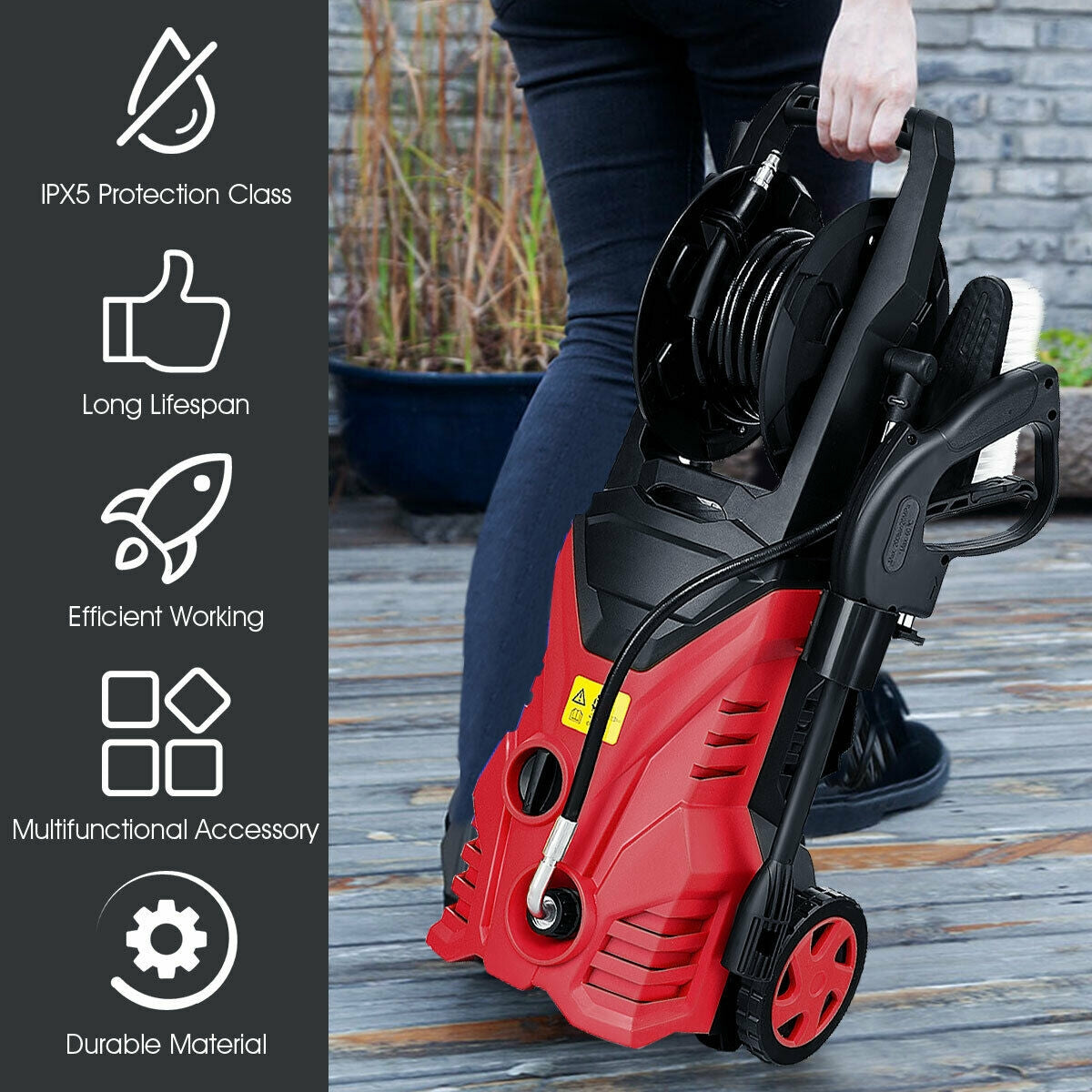 1800W 2030PSI Electric Pressure Washer Cleaner with Hose Reel-RedÂ