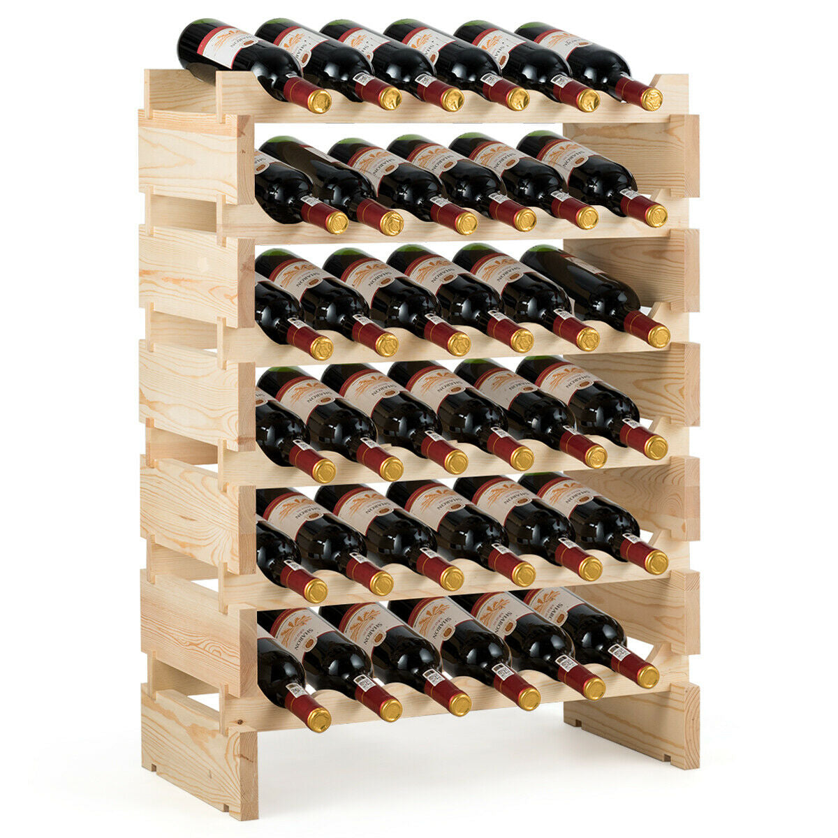 36 Bottles Stackable Wooden Wobble-Free Modular Wine RackÂ