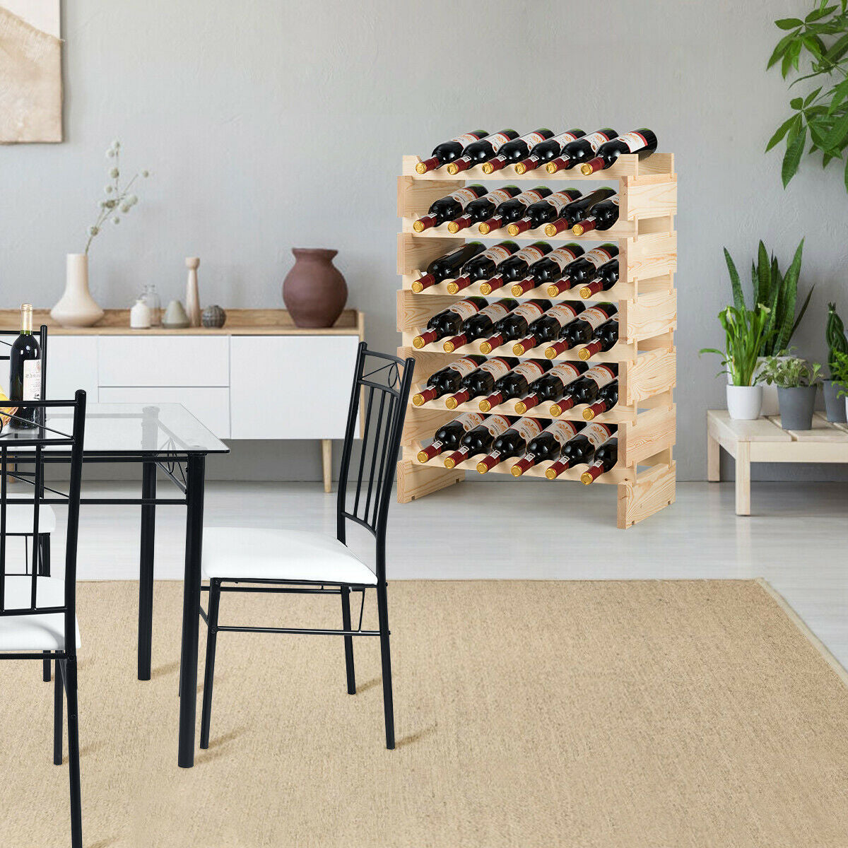 36 Bottles Stackable Wooden Wobble-Free Modular Wine RackÂ