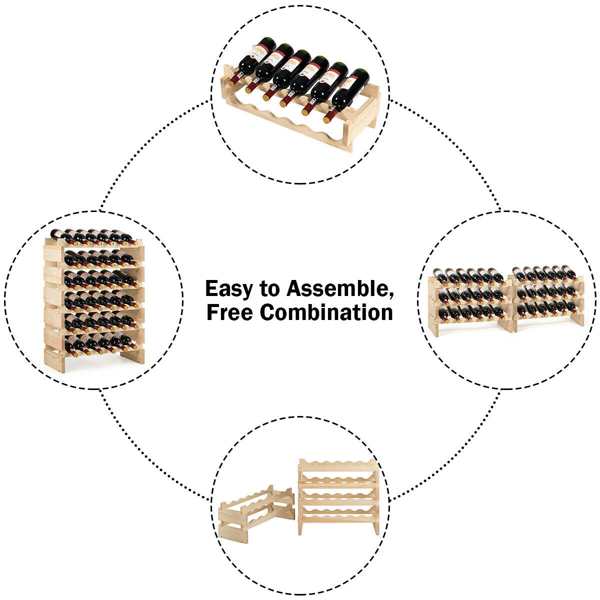36 Bottles Stackable Wooden Wobble-Free Modular Wine RackÂ