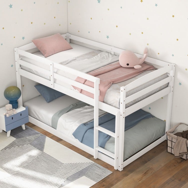 Twin Size Bunk Bed with High Guardrails and Integrated Ladder-Gray