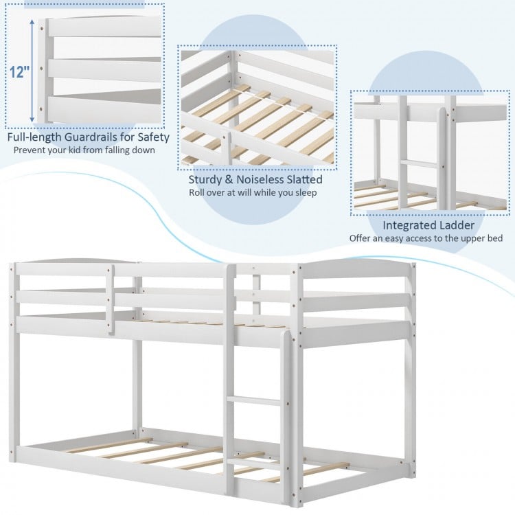 Twin Size Bunk Bed with High Guardrails and Integrated Ladder-Gray