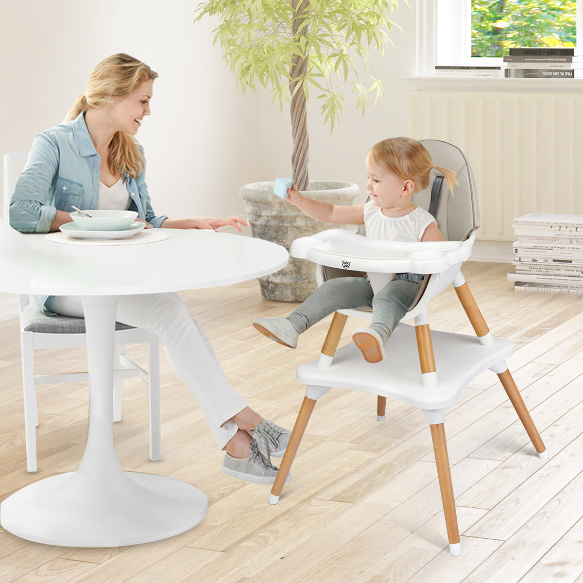 5-in-1 Baby Wooden Convertible High Chair -GrayÂ