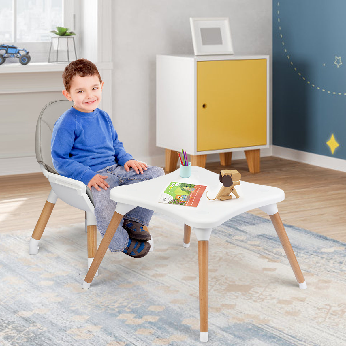 5-in-1 Baby Wooden Convertible High Chair -GrayÂ