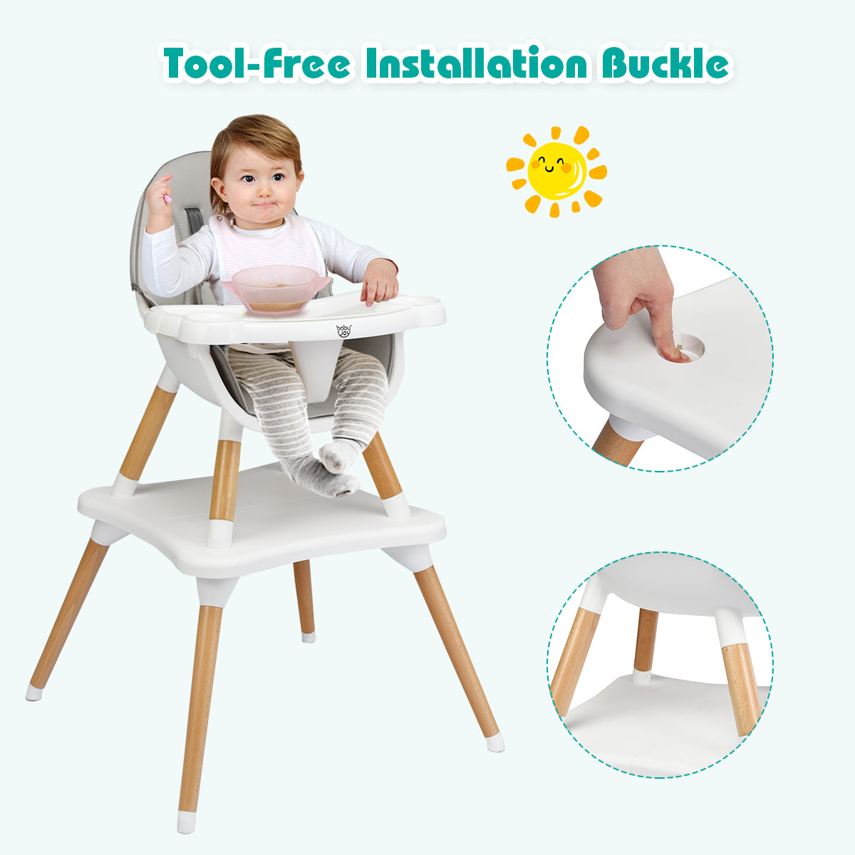 5-in-1 Baby Wooden Convertible High Chair -GrayÂ