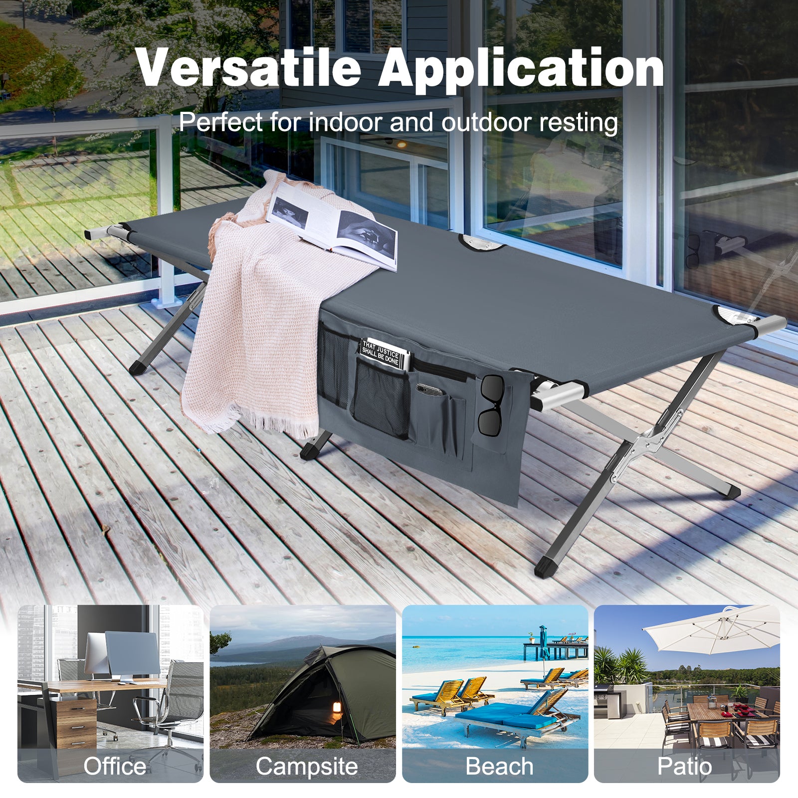 Folding Camping Cot Heavy-duty Camp Bed with Carry Bag-Gray