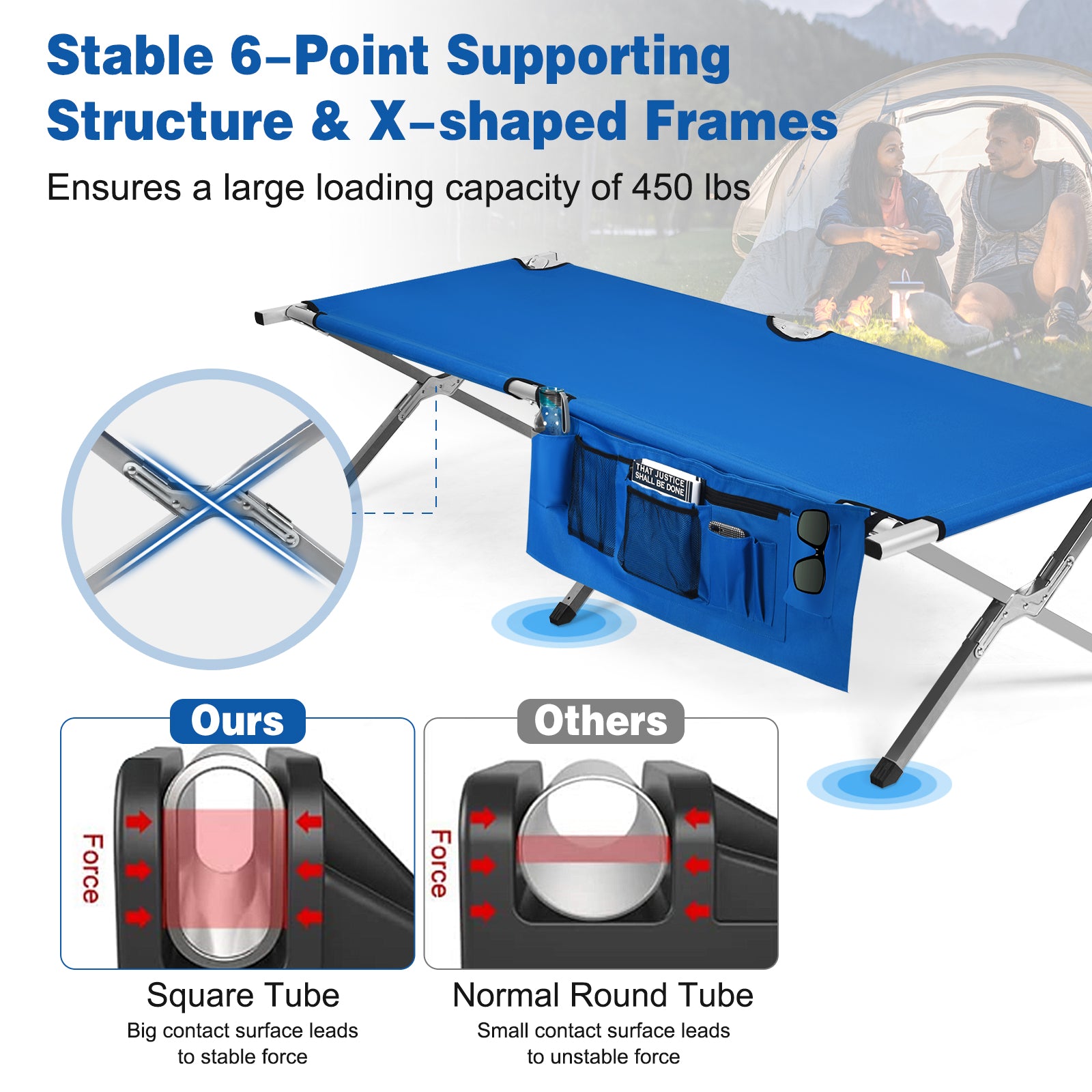 Folding Camping Cot Heavy-duty Camp Bed with Carry Bag-BlueÂ