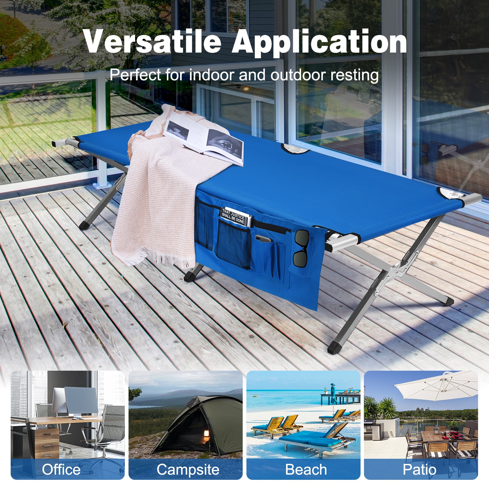 Folding Camping Cot Heavy-duty Camp Bed with Carry Bag-BlueÂ