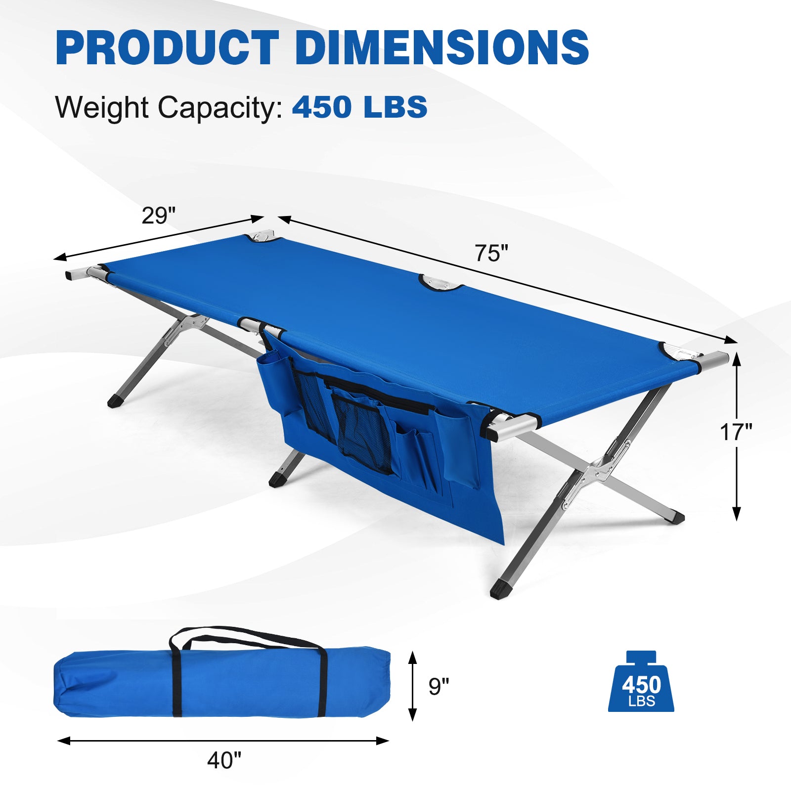 Folding Camping Cot Heavy-duty Camp Bed with Carry Bag-BlueÂ