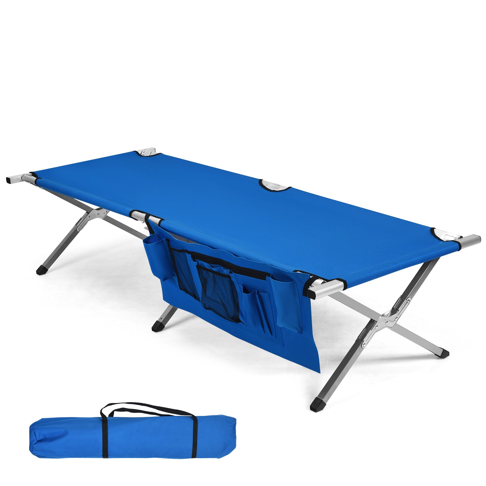 Folding Camping Cot Heavy-duty Camp Bed with Carry Bag-BlueÂ