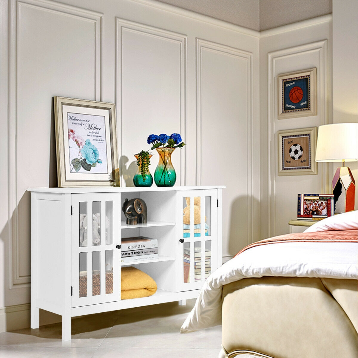 Wooden TV Stand Console Cabinet for 50 Inch TV-WhiteÂ