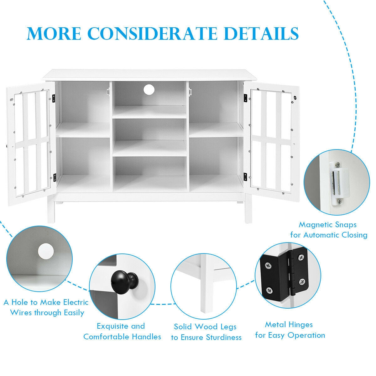 Wooden TV Stand Console Cabinet for 50 Inch TV-WhiteÂ