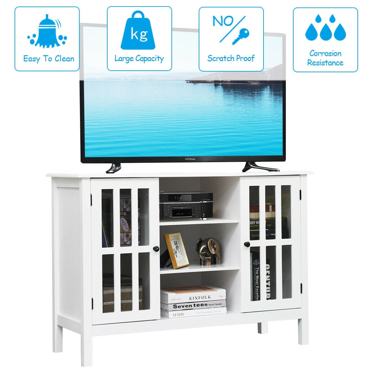 Wooden TV Stand Console Cabinet for 50 Inch TV-WhiteÂ