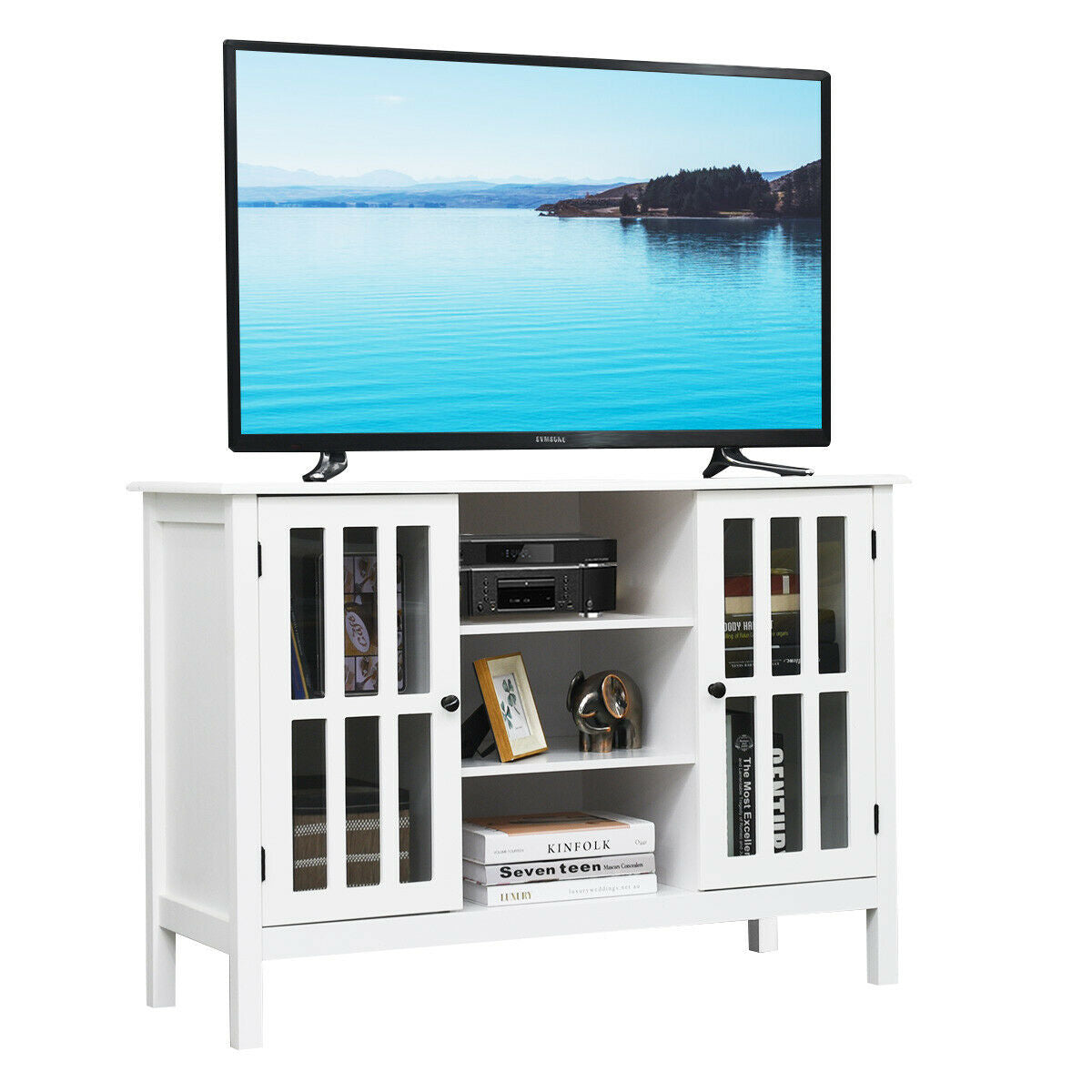 Wooden TV Stand Console Cabinet for 50 Inch TV-WhiteÂ