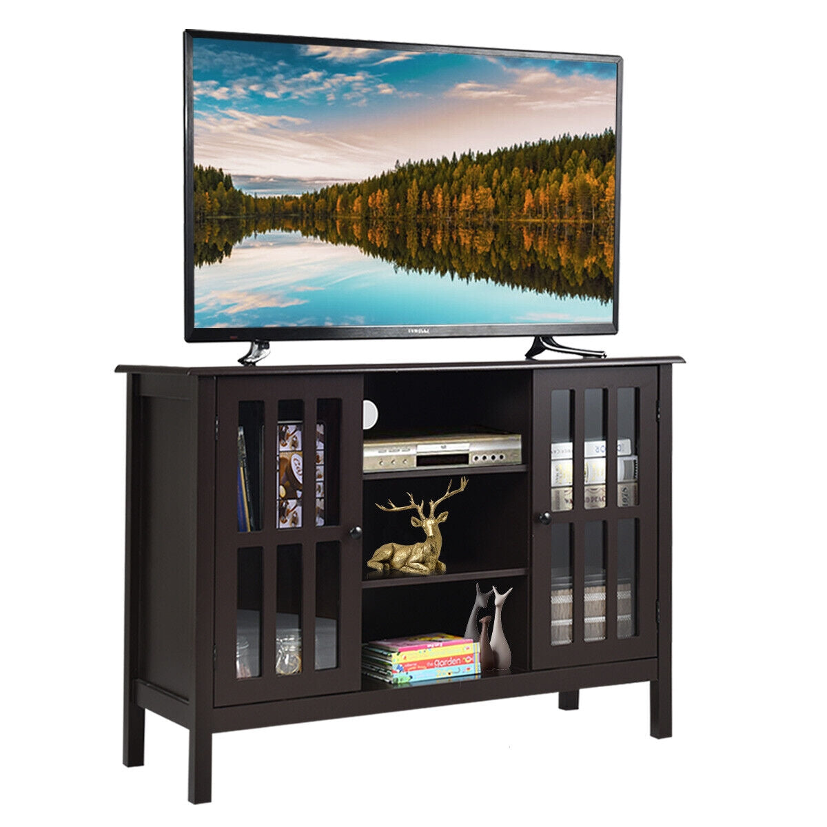 Wooden TV Stand Console Cabinet for 50 Inch TV-BrownÂ