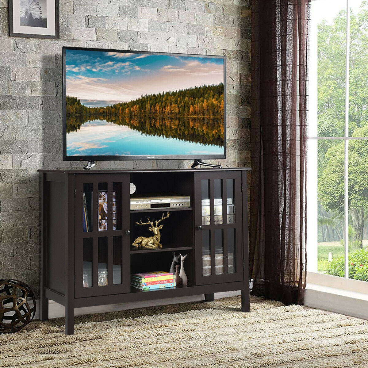 Wooden TV Stand Console Cabinet for 50 Inch TV-BrownÂ